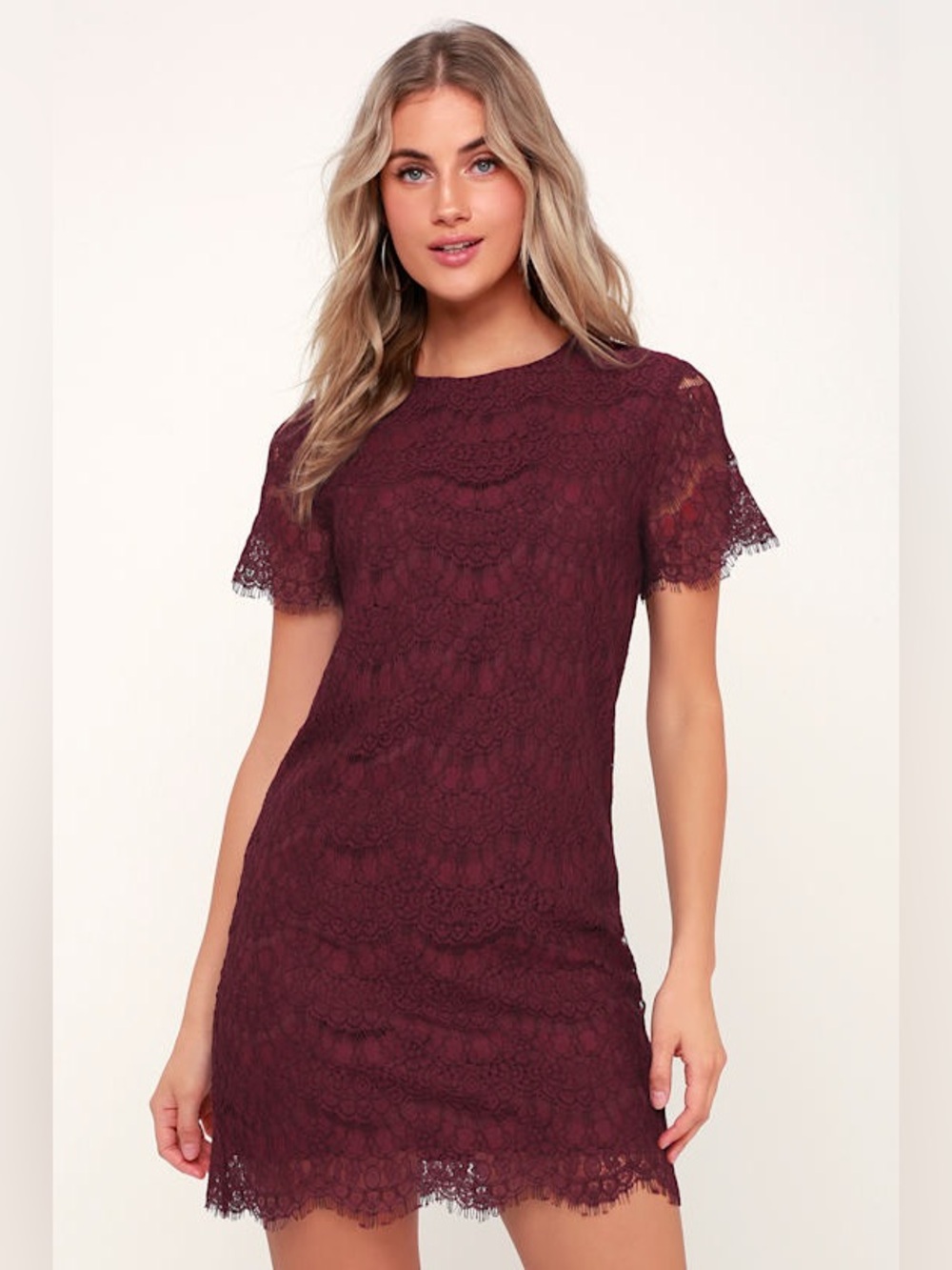 Lulus Take Me to Brunch Burgundy Lace Shift Dress New with Tags Medium